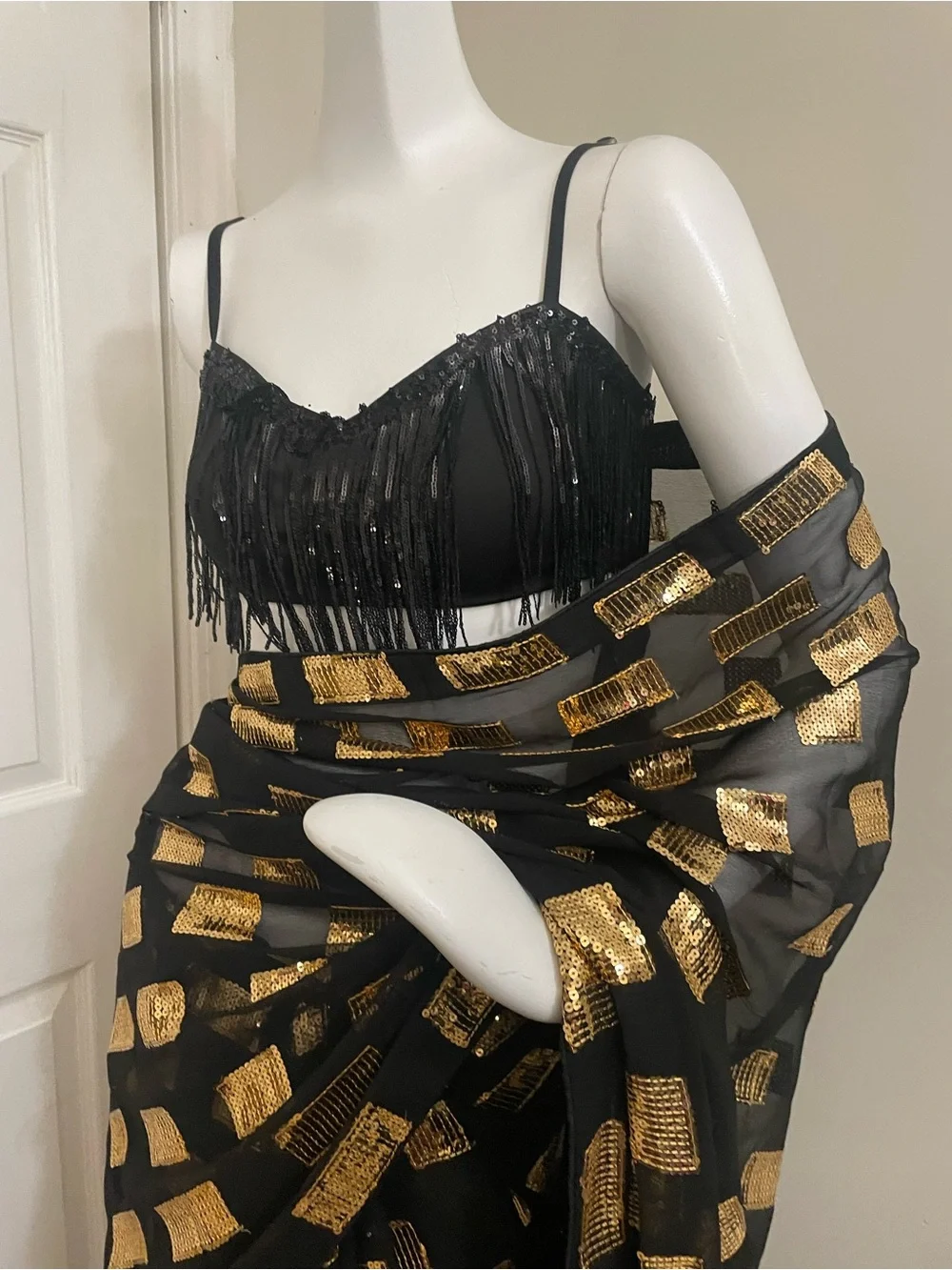 Party Sequin Wrap Dress - Black and Gold